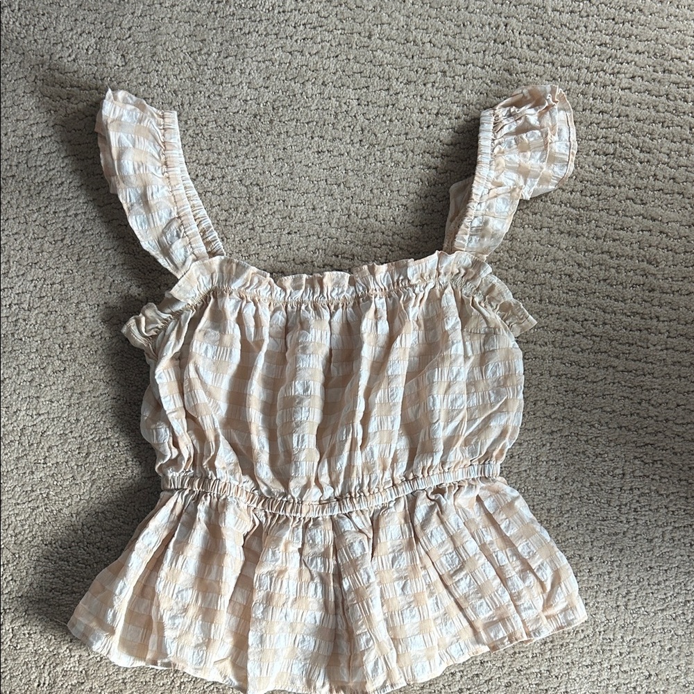 By Together Peach and White Ruffle Peplum Tank